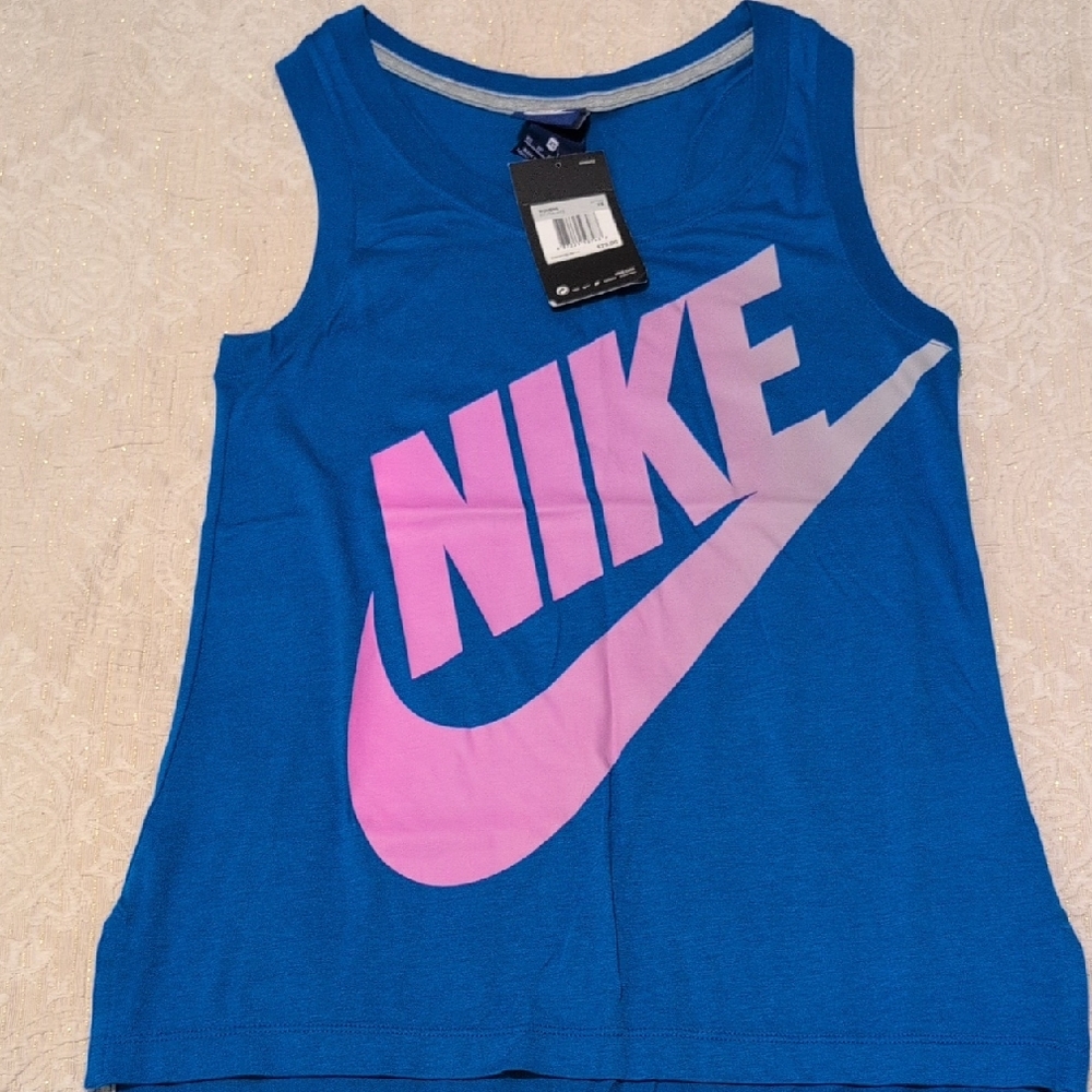 Nike Kids Tank Top in Blue with Pink Logo